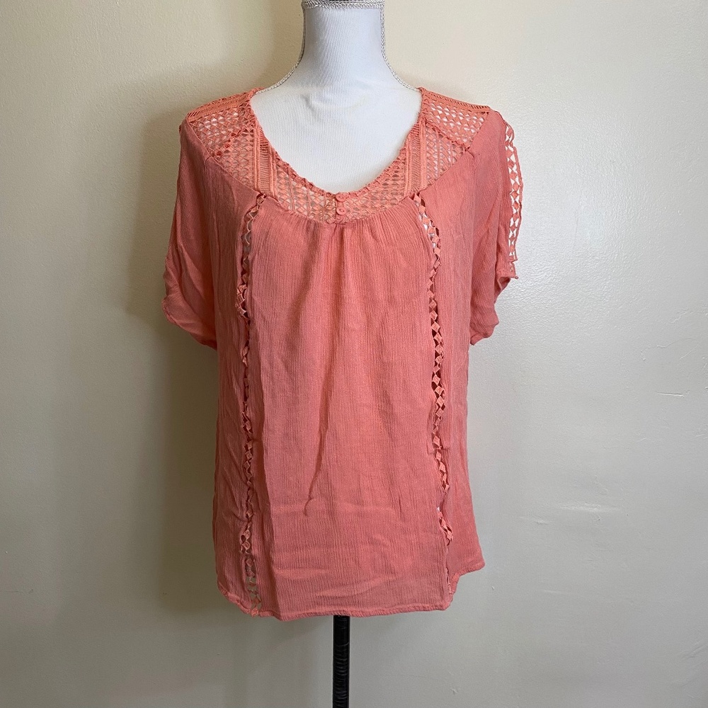 Torrid Coral Lace Crepe Blouse Top 0X